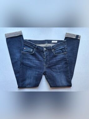 Allsaints dark wash blue indigo denim straight leg skinny cigarette jeans pants